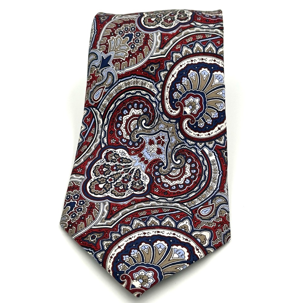 Chaps 100% Silk Hand Made Men's Neck Tie Maroon Blue Paisley 3.5 Width 58 Length